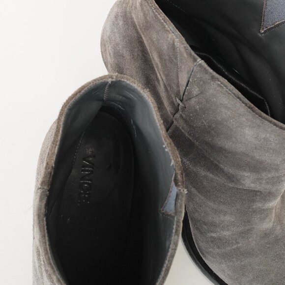 Vince Grey Nubuck Leather Block Heel Point Toe Boots - Picture 9 of 9